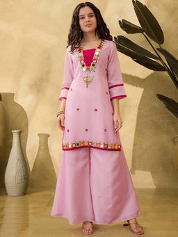 KVS FAB - Women Pink Silk Blend Kurta with Pant
