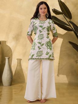 KVS FAB - Women Off White Silk Blend Kurta with Pant