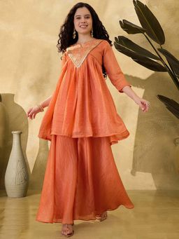KVS FAB - Women Orange Silk Blend Kurta with Pant