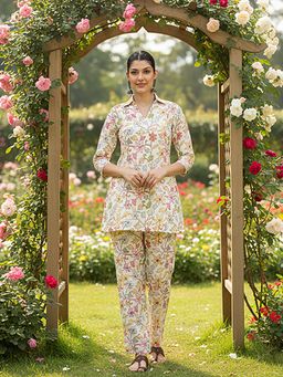 KVS FAB - Women Cream Rayon Kurta with Pant