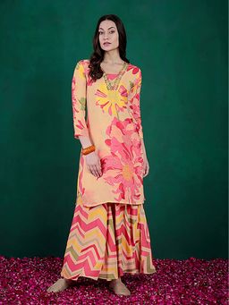 KVS FAB - Women Peach Crepe Kurta with Sharara