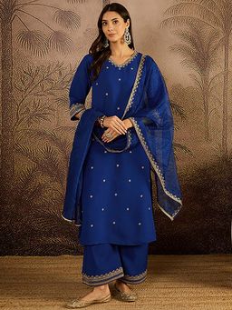 KVS FAB - Women Blue Silk Blend Kurta with Pant