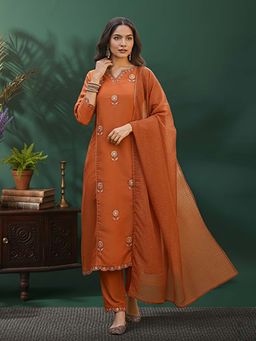 KVS FAB - Women Orange Silk Blend Kurta with Pant