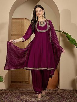 KVS FAB - Women Wine Silk Blend Kurta with Pant