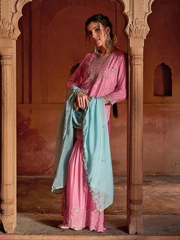 KVS FAB - Women Pink Silk Blend Kurta with Sharara