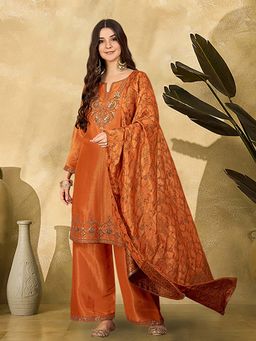 KVS FAB - Women Orange Silk Blend Kurta with Pant