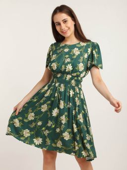 Zink London - Women Dark Green Enya Chintz Printed Dress