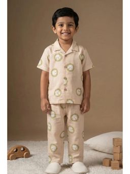 Lagorii - Cream Lion Print Cotton Shirt and Pyjama