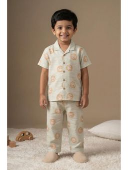 Lagorii - Beige Lion Print Cotton Shirt and Pyjama