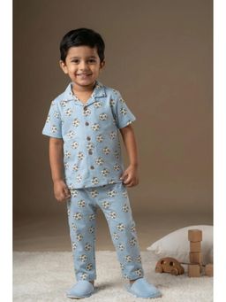 Lagorii - Powder Blue Football Print Cotton Shirt and Pyjama