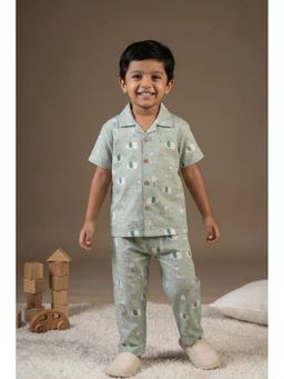 Lagorii - Green Animal Print Cotton Shirt and Pyjama