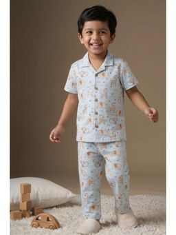 Lagorii - Blue Animal Print Cotton Shirt and Pyjama