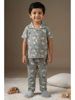 Lagorii - Grey Space Astronaut Print Cotton Shirt and Pyjama