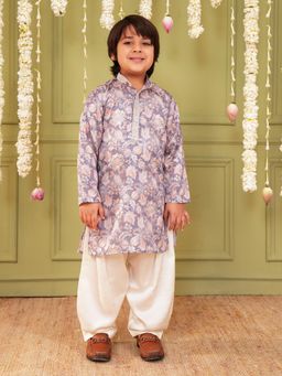 AJ Dezines - Grey and Peach Print Kurta and Salwar For Boys