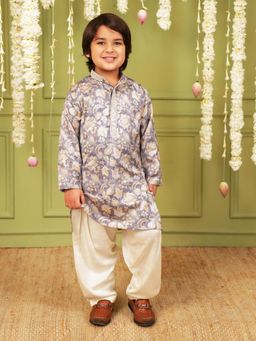 AJ Dezines - Grey and Yellow Print Kurta and Salwar For Boys