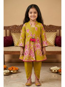 Lagorii - Mustard Floral Printed Kurti with Dhoti