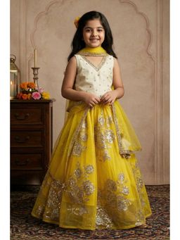 Lagorii - Lime Yellow Sequin Embroidered Lehenga and Choli with Dupatta