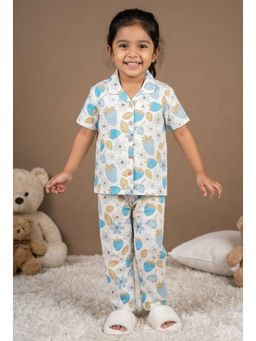 Lagorii - White Strawberry Floral Printed Shirt and Pyjama