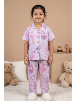 Lagorii - Lavender Flamingo Print Cotton Shirt and Pyjama
