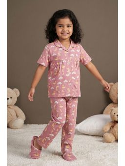 Lagorii - Dusty Pink Unicorn And Cloud Print Shirt and Pyjama