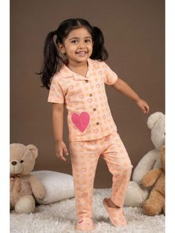 Lagorii - Peach Heart Print Shirt and Pyjama