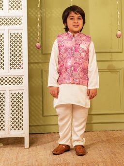 AJ Dezines - Pink Printed Kurta and Pyjama with Waist Coat