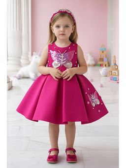 Lagorii - Rani Pink Butterfly Sequin Applique Party Wear Frock