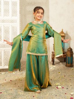 AJ Dezines - Green Two toned with Lace Work Kurti and Gharara with Dupatta