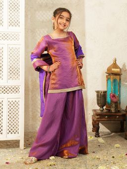 AJ Dezines - Purple Two toned with Lace Work Kurti and Gharara and Dupatta