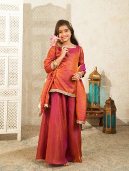 AJ Dezines - Red Two toned with Lace Work Kurti and Gharara with Dupatta