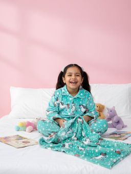 The Mom Store - Combo of Unicorn Slumber Party Fleece Shirt and Pyjama with Blanket