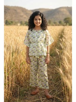 SAY - Green Round Neck Print Cotton Co-Ord Set