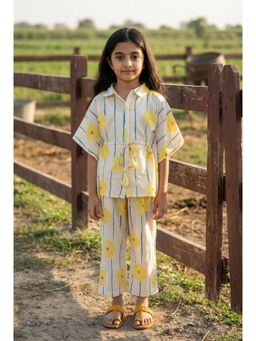 SAY - Off White Collar Neck Floral Print Cotton Co-Ord Set