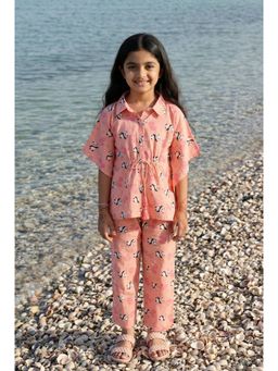 SAY - Peach Collar Neck Print Cotton Co-Ord Set