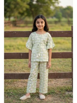 SAY - Green Round Neck Print Cotton Co-Ord Set