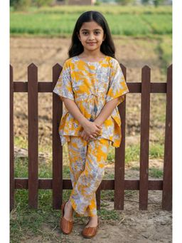 SAY - Mustard Round Neck Floral Print Cotton Co-Ord Set