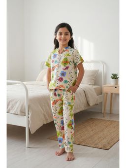 SAY - Off White Conversational Print Cotton Top and Pyjama