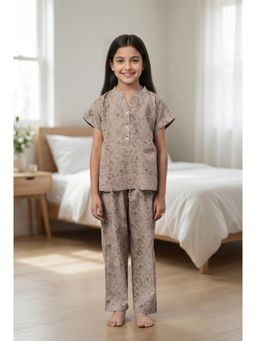 SAY - Beige Round Neck Print Cotton Top and Pyjama