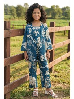 SAY - Teal Round Neck Conversational Print Cotton Co-Ord Set