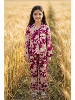 SAY - Maroon Floral Print Cotton Shirt and Pyjama