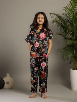 SAY - Black Floral Print Cotton Top and Pyjama
