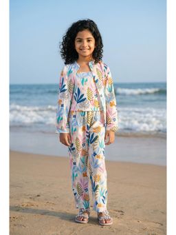 SAY - White Mandarin Neck Floral Print Cotton Co-Ord Set