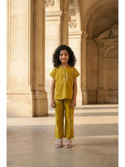 SAY - Yellow Round Neck Print Cotton Co-Ord Set