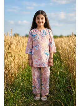 SAY - Pink Round Neck Floral Print Cotton Co-Ord Set