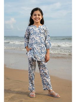 SAY - Blue Collar Neck Conversational Print Cotton Co-Ord set