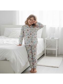 SAY - White Collar Neck Print Cotton Shirt and Pyjama