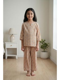 SAY - Brown Round Neck Print Cotton Top and Pyjama