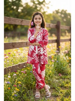 SAY - Pink Round Neck Floral Print Cotton Co-Ord Set