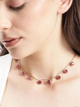 Carlton London - Gold Toned Fashionable Pink Crystal Solitaire Charm Necklace