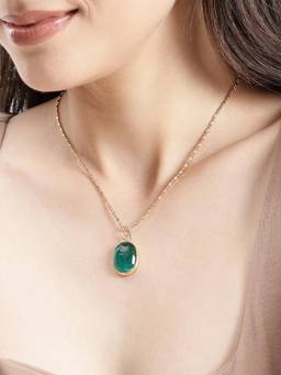 Carlton London - Gold Plated Classic Turquoise Blue Stone Oval Pendant with Fancy Chain